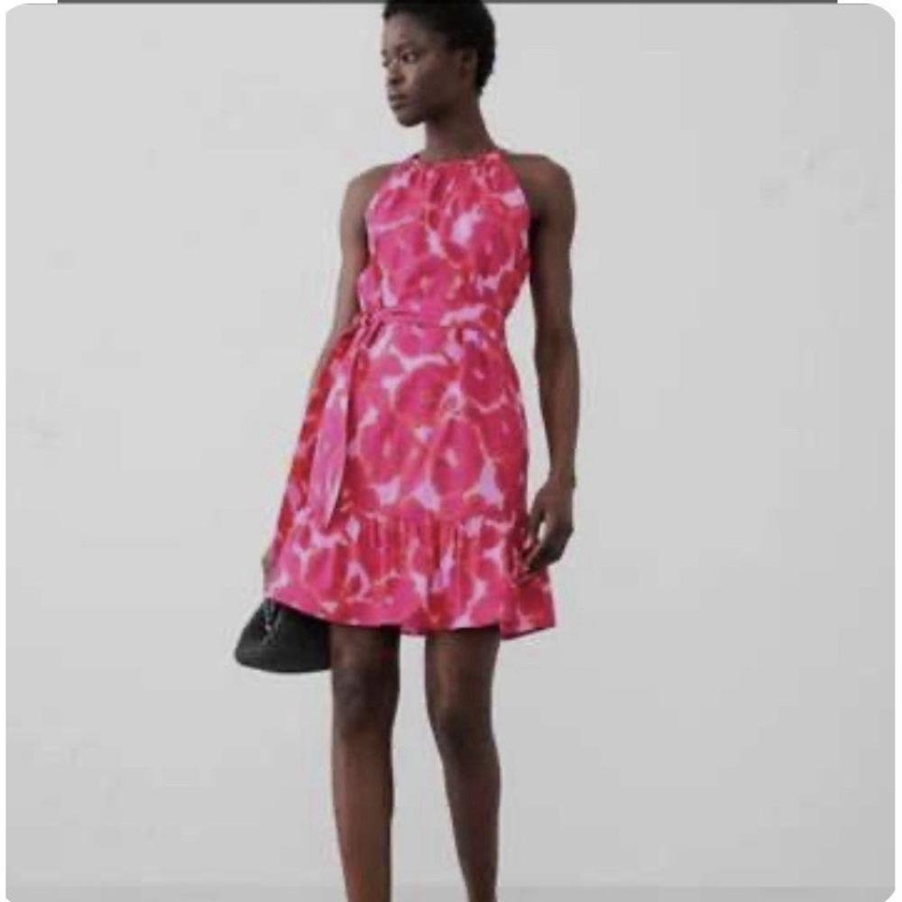 Banana Republic Womens Floral Sleeveless Halter Midi Dress Pink L NWT
